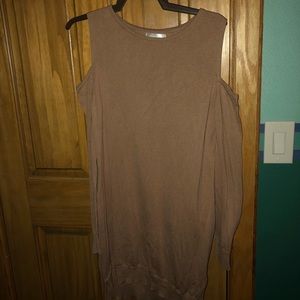 Shoulderless tan sweater dress